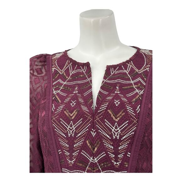 One September Anthropologie Top Women XS Madiran Peasant Embroidered Sequin Boho - Picture 2 of 8